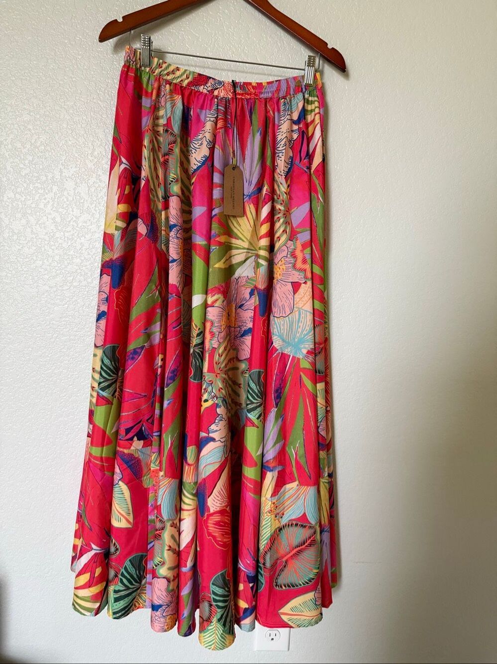 Christian Siriano Tropical Floral Maxi Skirt Small Pink Elastic Waist NWT - Picture 4 of 11